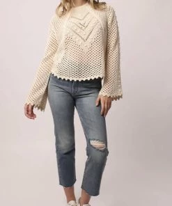 Best Sale 😉 Another Love Meryl Mesh Embroidery Sweater in Vintage Cream - 👩 women ❤️