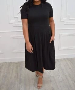 New 🔥 Hazel Blues Anything But Basic Midi 👗 Dress in Black - 👩 women 😀