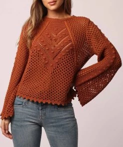 Hot Sale โค๏ธ Another Love Meryl Knit Detail Crewneck Sweater in Gingerbread - ๐ฉ women ๐