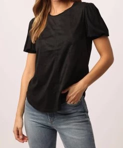 Top 10 ๐ Another Love Nisha Bubble Short Sleeve Suede Top in Black - ๐ฉ women ๐คฉ