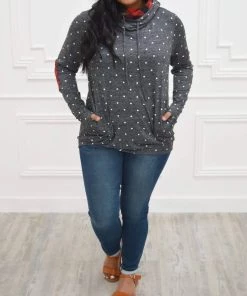 Flash Sale 😀 Hazel Blues So Cowl Hoodie in Polka Dot And Buffalo Plaid - 👩 women 😍